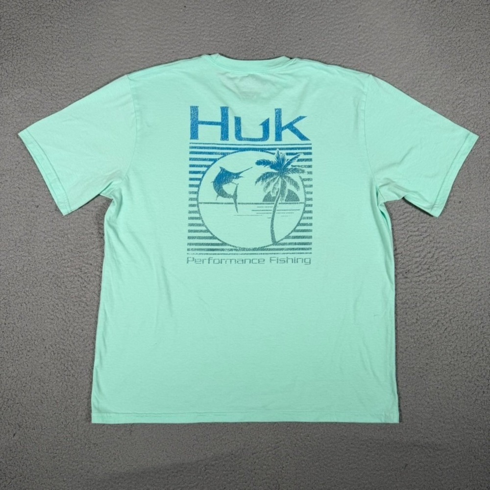 Huk Shirt Mens Large Green Graphic Tee Cotton Blend Fishing Outdoor Casual Logo